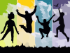 Eine Illustration, die verschiedene hüpfende Personen zeigt.