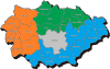 Karte vom Landkreis Marburg Biedenkopf. Farblich skizziert sind die 3 LEADER-Regionen.